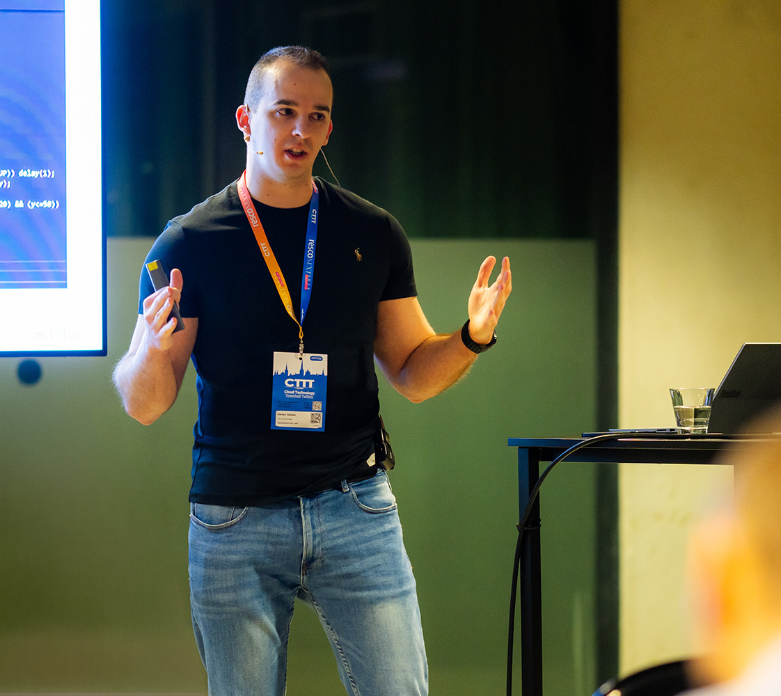 Dénes Halász speaking at a conference